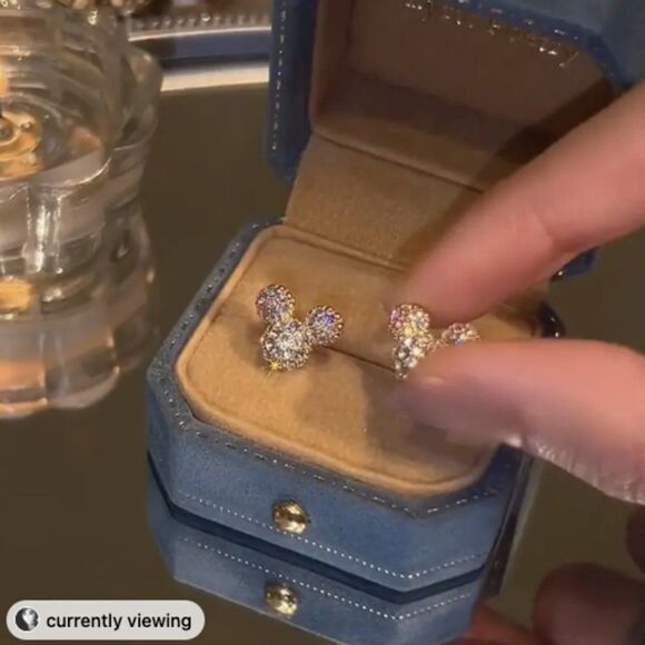 🆕🔅 Sparking 14k Plated Simulated Zircon Mouse Mini Mickey Ears Stud Earrings✨ - Picture 4 of 10